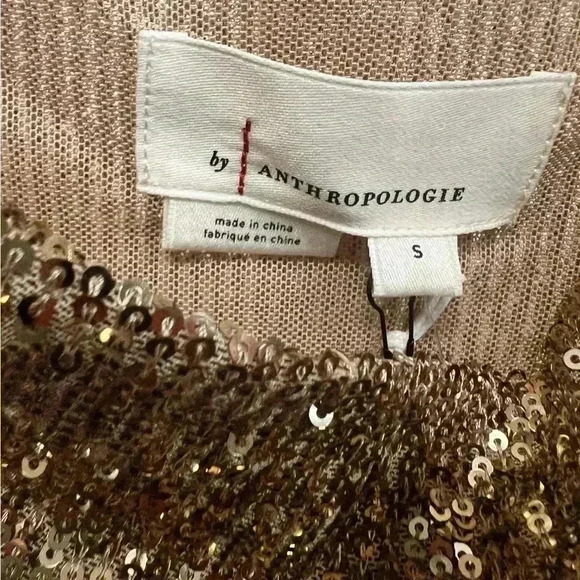 NWT By Anthropologie Cowl-Neck Sequin Camisole Party Tank Gold Size Small - Picture 8 of 13